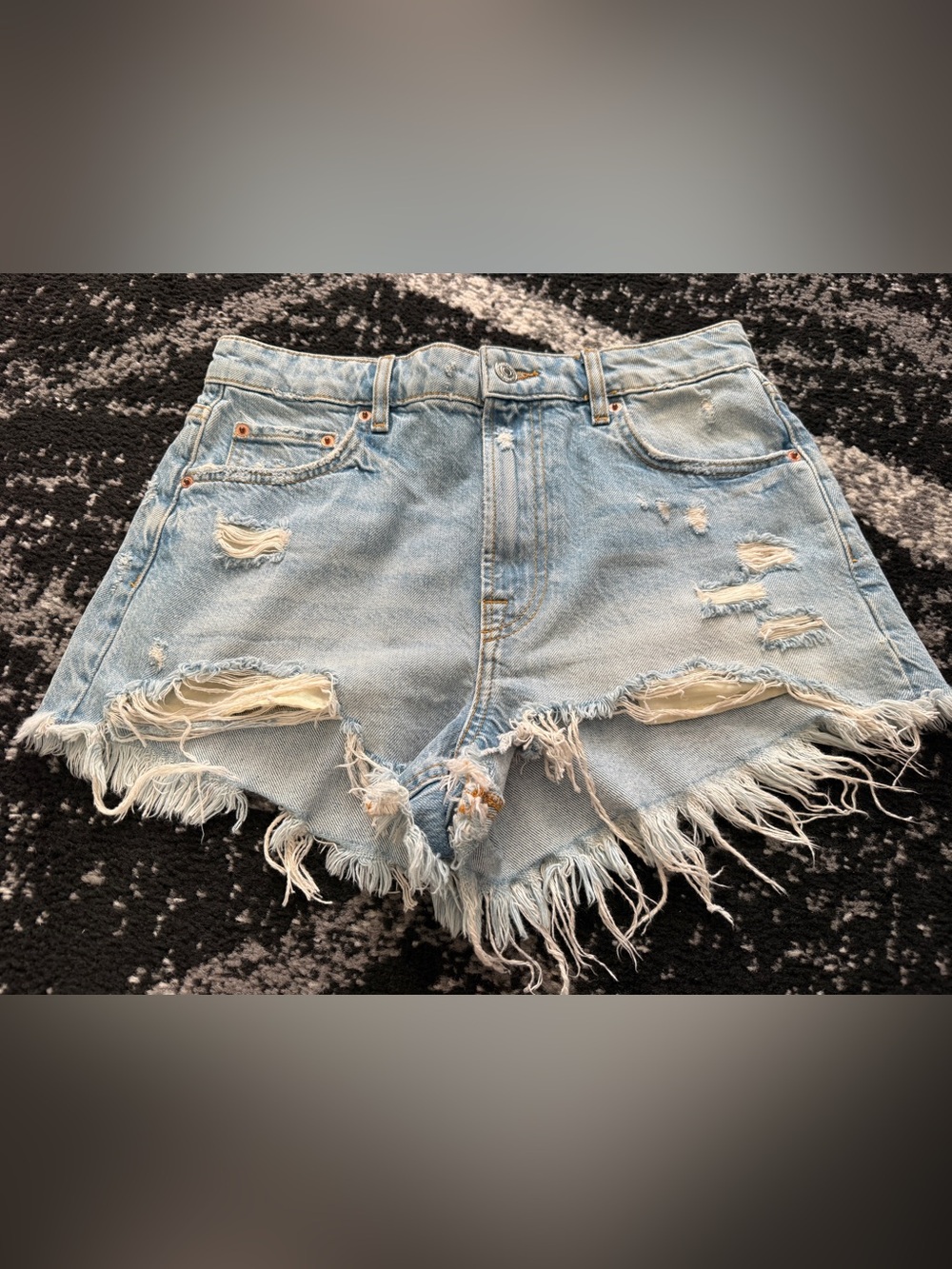 Zara High Waisted Distressed Denim Shorts